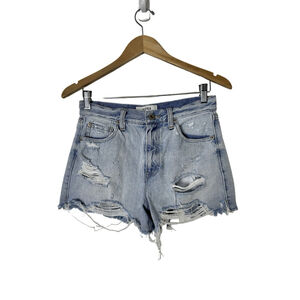 PISTOLA Relaxed Cut Off Jean Shorts Size 26 Blue Light Wash Distressed Raw Hem